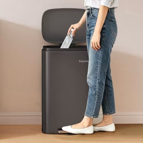 CozyLiving Pedal Kitchen Bin with Soft Close Lid and Removable Inner Bucket, Fingerprint-Proof Steel Body, Grey, 30L – 4