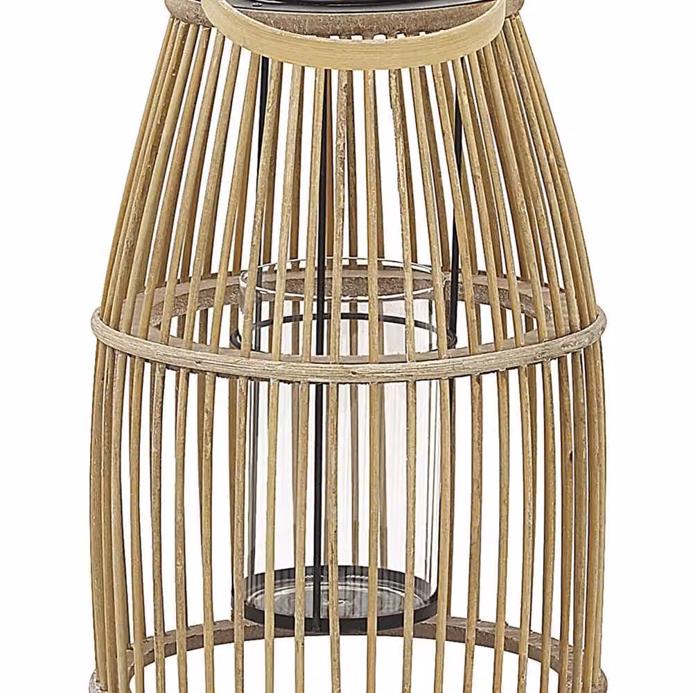 Wyld and Coco Beige Bamboo and Glass Candle Holder Lantern, Height: 32 cm – 2