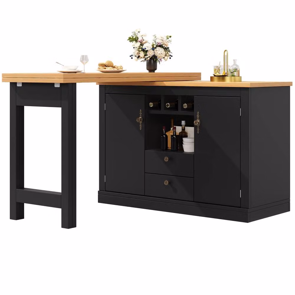 BTM 360 Degree Rotating Bar Table with Storage and Wine Rack in Black, W/D/H: 76 x 40 x 40 cm – 7