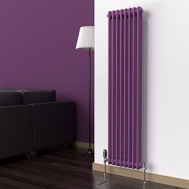 Lux Heat Vertical Coloured Column Radiator in Pretty Plum Purple, H: 150 cm, W: 38 cm