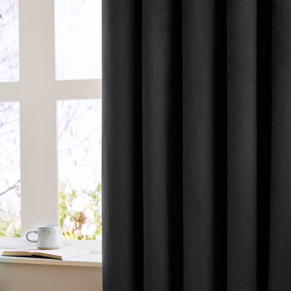 Furn Ultimate Velvet 100% Blackout Eyelet Curtain Pair in Black, Width: 168 cm, Drop: 229 cm – 3