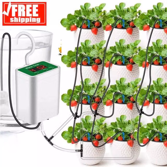 FLAVORA Automatic Garden Drip Irrigation Timer Controller and Self Watering Kit with Filter and Tubing, White