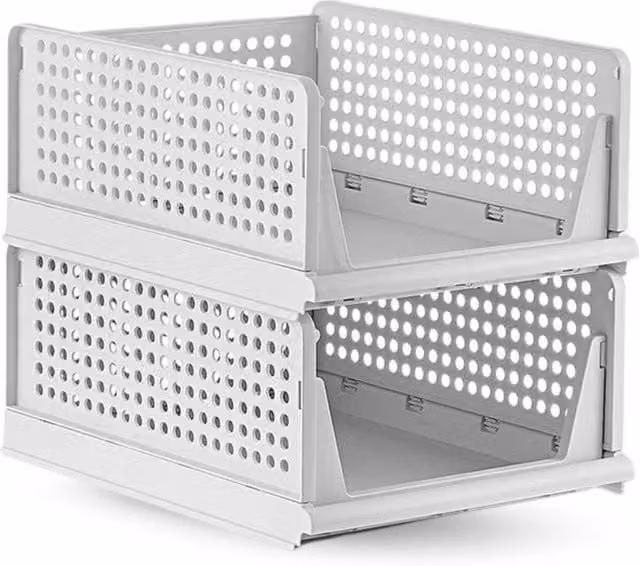 PAWNORA Stackable Plastic Closet Shelf Rack Storage Box Drawer in White