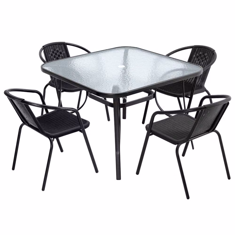 Living and Home 4-Seater Outdoor Garden Dining Bistro Set in Black Rattan and Metal – 5