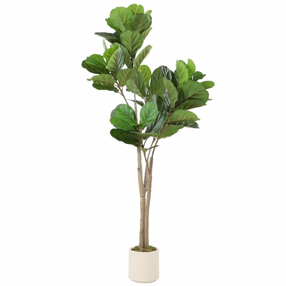 HOMCOM 150 cm Artificial Fiddle Leaf Fig Tree in Green and White – 2