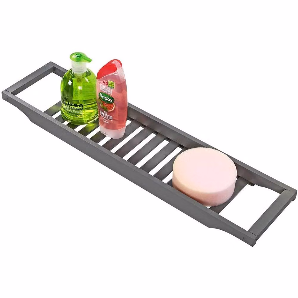 Taylor & Brown Grey Bamboo Bath Tub Caddy Rack and Wooden Bathroom Storage Shelf – 2