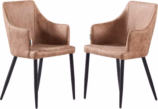 Life Interiors Zarah Set of 2 Faux Leather Dining Chairs with Metal Legs in Brown and Black
