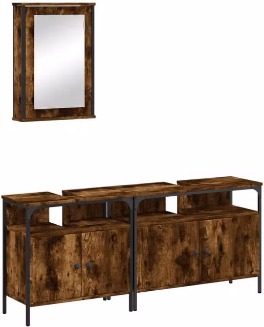 Berkfield Home 3 Piece Industrial Bathroom Furniture Set in Smoked Oak Brown – 1
