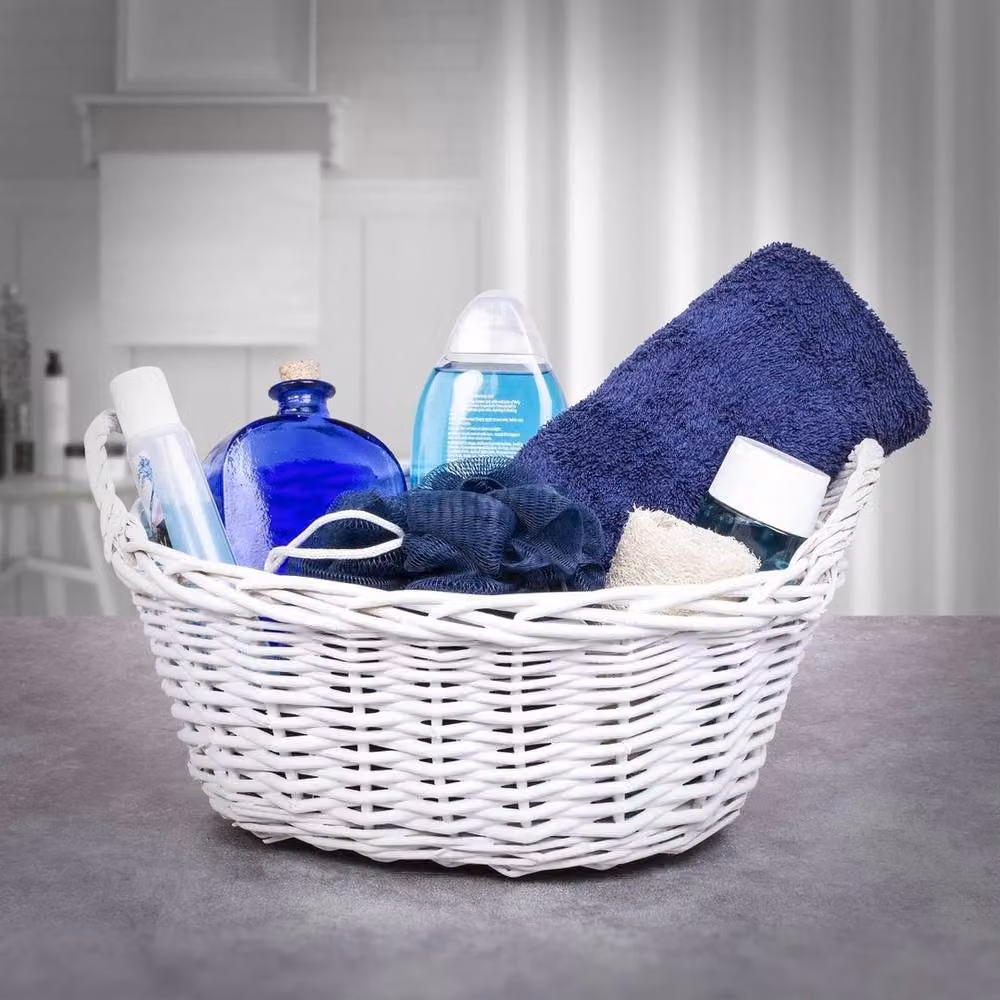 EONLION White Handmade Wicker Oval Storage Gift Hamper Basket with Handles – 3