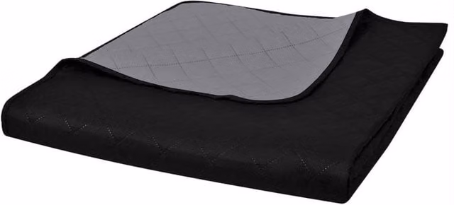Berkfield Home Reversible Geometric Quilted Microfibre Bedspread in Black and Grey, W: 220 cm, D: 240 cm – 1
