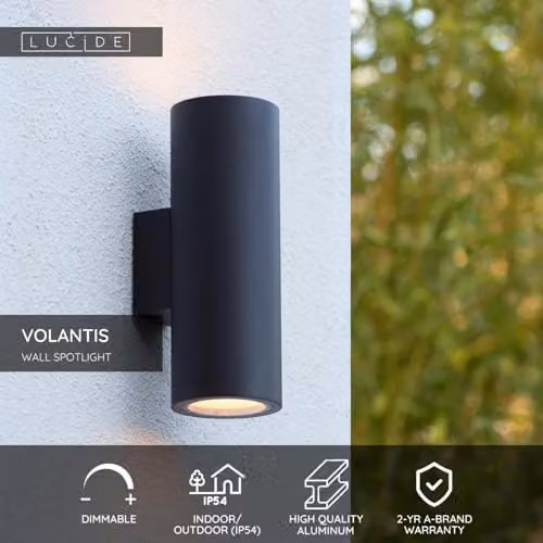 Lucide Volantis Up and Down Outdoor Wall Spotlight in Black Aluminium – 2