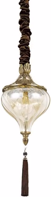Netlighting Harem Single Light Ceiling Pendant in Antique Brass with Amber Glass