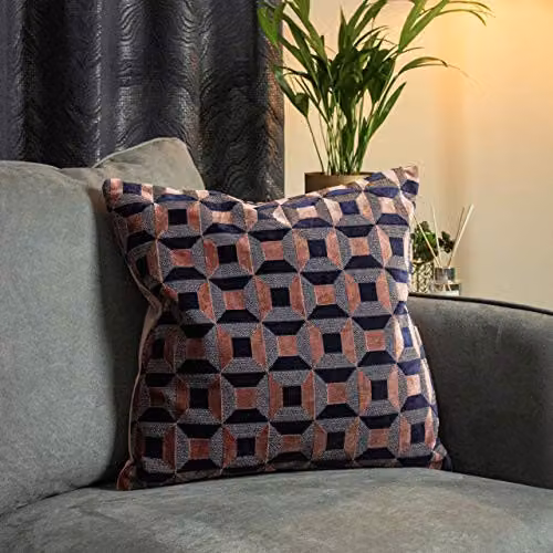 Paoletti Empire Velvet Geometric Square Cushion in Pink and Blue, W/D/H: 45 x 45 x 45 cm – 3