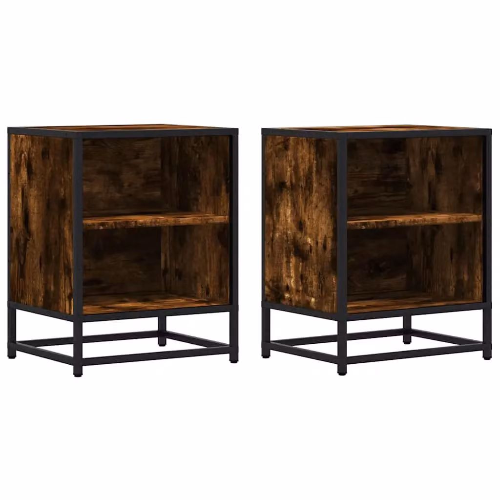 Berkfield Home Set of 2 Bedside Cabinets in Smoked Oak Brown, W/D/H: 40 x 31 x 50 cm – 2