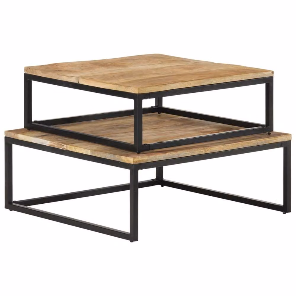Berkfield Home Nesting Coffee Tables, Set of 2, Solid Mango Wood and Metal in Brown and Black – 2