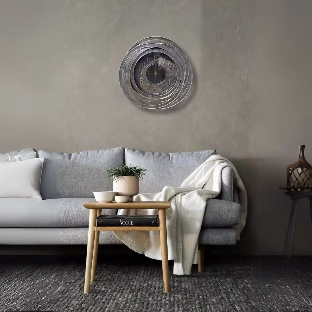 Marco Paul Grey and Silver Abstract Round Metal Wall Clock, Diameter: 51 cm – 6
