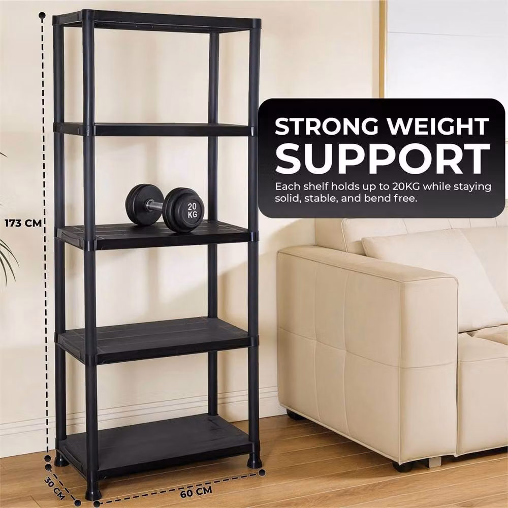 Nordara 5 Tier Black Plastic Freestanding Storage Shelving Unit – 2