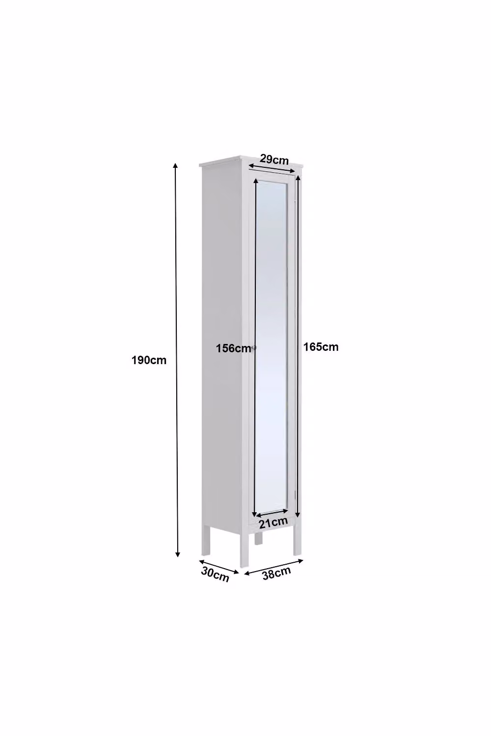 Living and Home White Slim Tall Freestanding Cabinet with Mirror Door and Internal Shelves – 3