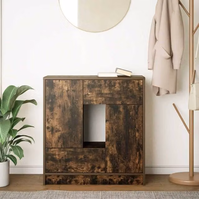 Berkfield Home Smoked Oak Sideboard with Drawers and Doors in Brown W/D/H: 70.5 x 34 x 74.5 cm