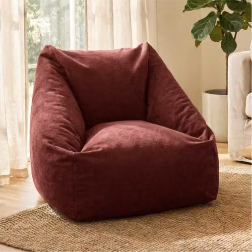 rucomfy Velora Snuggle Chair Beanbag in Oxblood Red Velvet Fabric with Removable Cover – 3