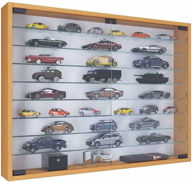 VCM Mandosa XXL Wall Mounted Hanging Display Case with Glass Doors in Light Oak, W/D/H: 80 x 20 x 60 cm – 1