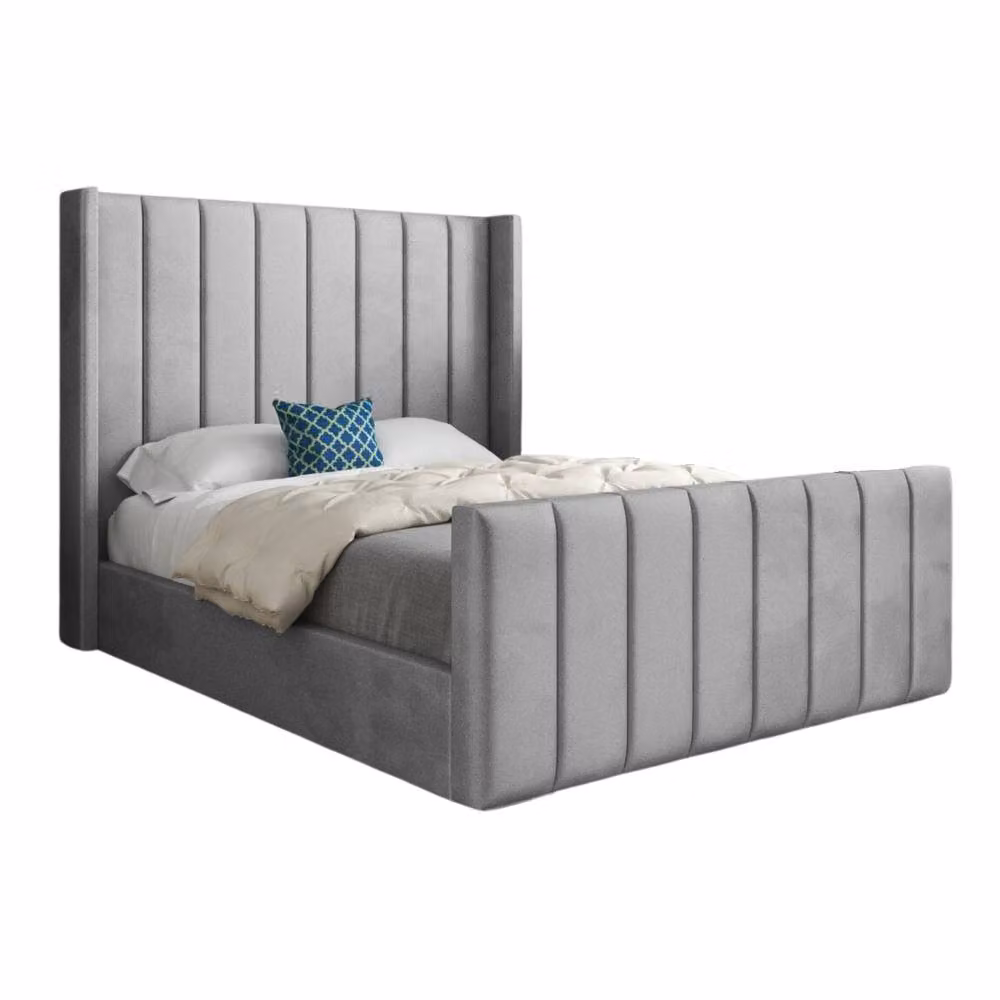 KDMD Stretton Winged Upholstered Designer Bed Frame in Grey Soft Velvet, Single W/D/H: 200 x 90 x 137 cm – 2