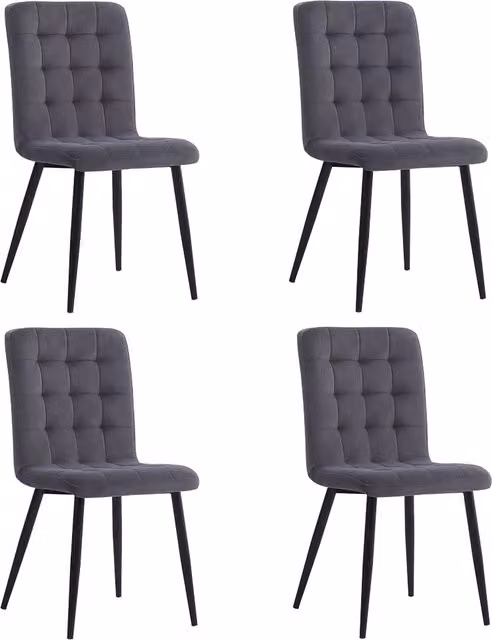 Livingandhome Set of 4 Modern Grey Velvet Tufted Back Dining Chairs with Metal Legs