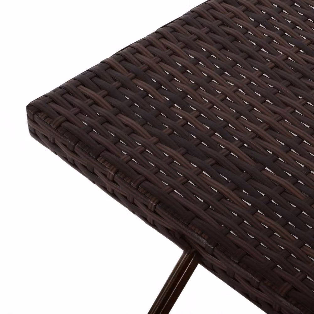 STILVORA Folding Side Table with Brown PE Rattan and Steel Frame – 8