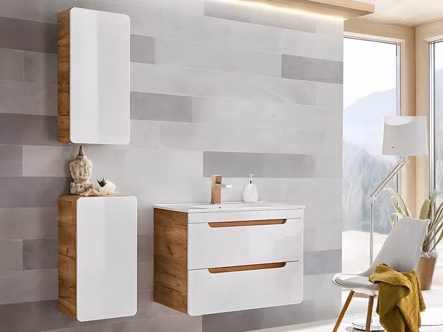 Vente-unique ARUBA Bathroom Column in Light Oak and White, W/D/H: 32 x 35 x 68 cm