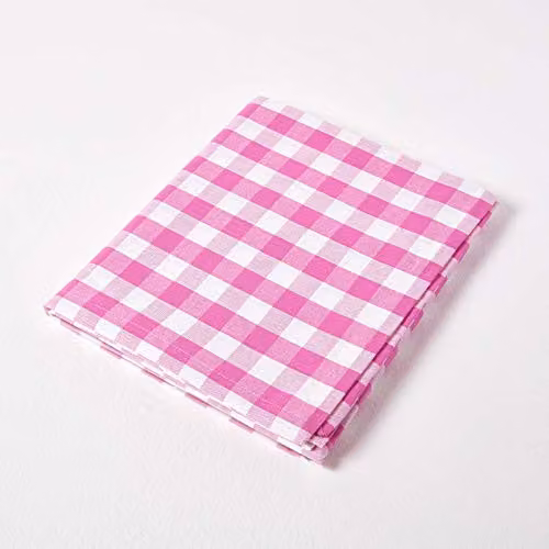 Homescapes Pink Cotton Gingham Checked Rectangular Tablecloth, W/D/H: 137 x 228 cm – 2