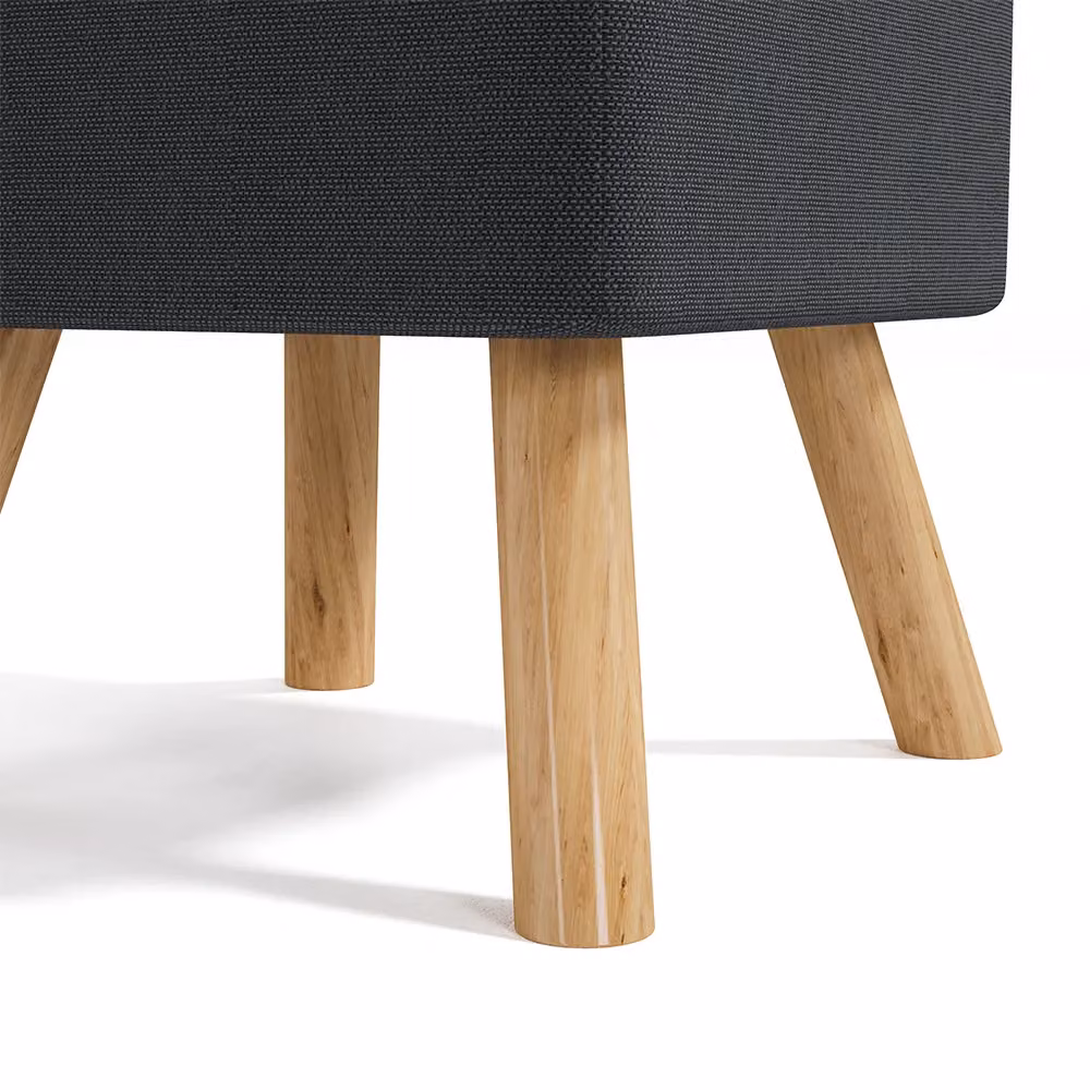 Living and Home Dark Grey Linen Padded Square Footstool with Wooden Legs – 4