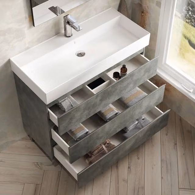 Banyetti Vatilla 1000mm Floorstanding Bathroom Vanity with Veneto 1 Basin in Grey Cemento – 1