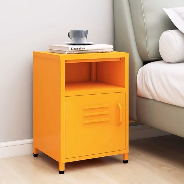Berkfield Home Mustard Yellow Nightstand with Integrated Lighting, W/D/H: 35 x 35 x 51 cm