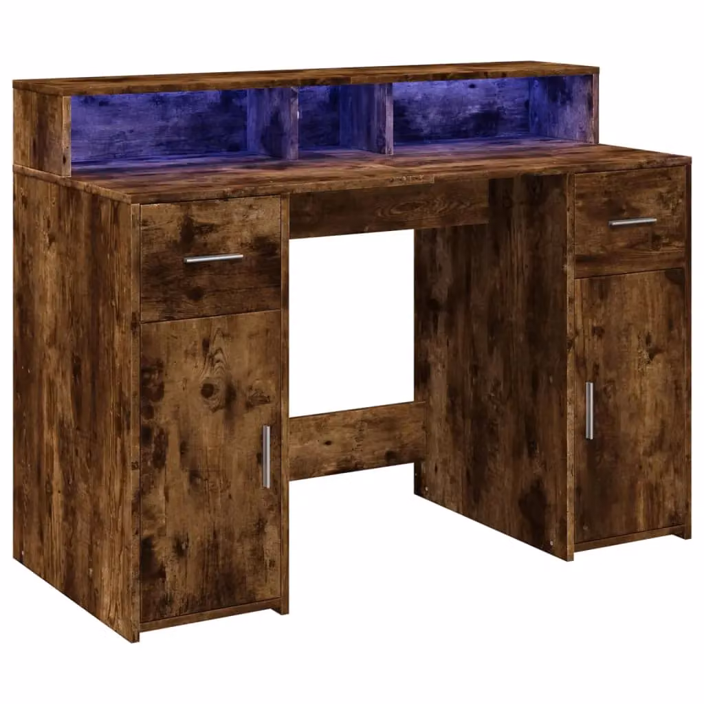 Berkfield Home Gaming Desk with LED Lights in Smoked Oak Brown, W/D/H: 120 x 55 x 91 cm – 3