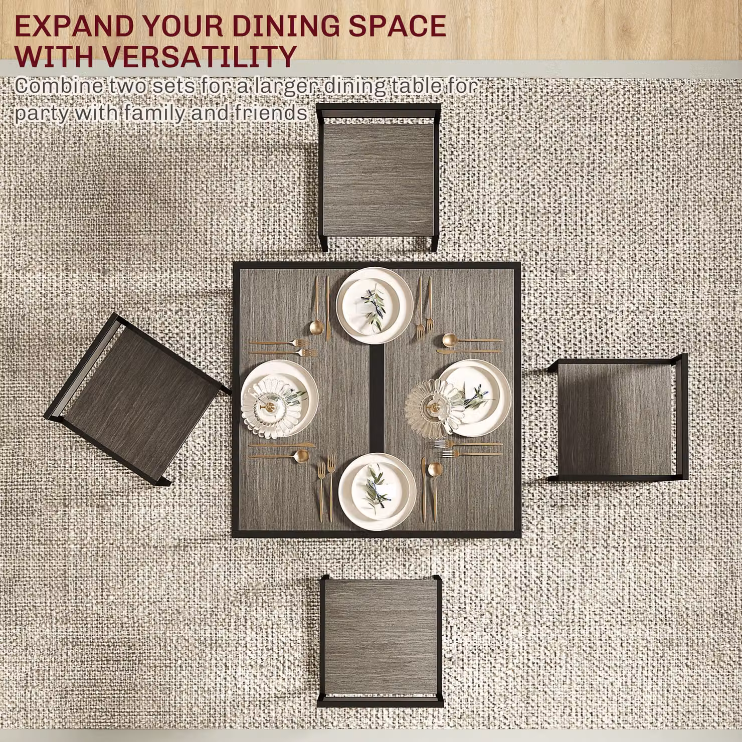 HOMCOM Grey Dining Table and 2 Chairs Set with Rectangular MDF Table and Steel Frame – 5