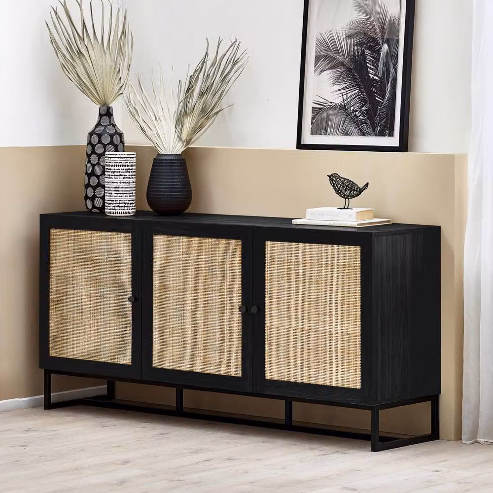 Cheshire Premium Portree Sideboard in Black with Rattan Details – 3