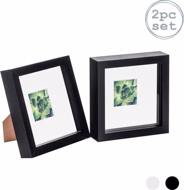 Nicola Spring Pack of 2 Square 3D Box Photo Frames in Black and White, W/D/H: 15.24 x 15.24 x 15.24 cm