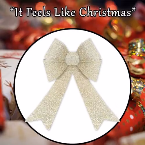 VFM e-Store Tinsel Light Up Bow Christmas Decoration in Champagne and Gold, W/D/H: 29 x 43 x 10 cm – 6