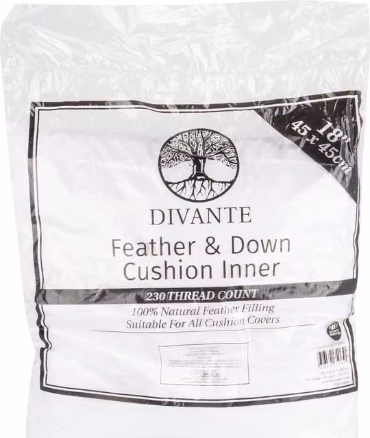 Divante White Square Feather and Down Cushion Insert, W/D/H: 45.72 x 45.72 x 45.72 cm