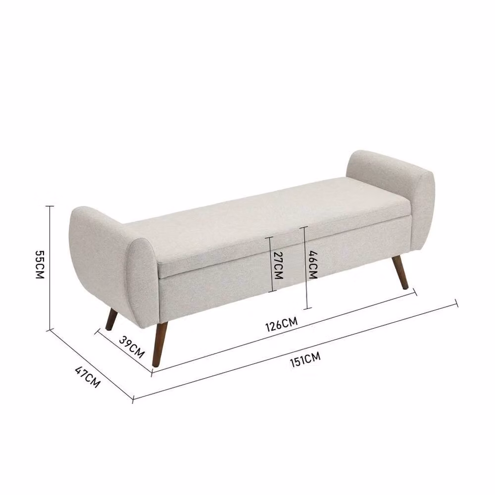 EONLION Linen Ottoman Storage Box Pouffe Seat Stool in Beige, H 151 cm x W 100 cm – 2