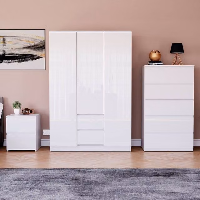 HD Designs Vida Designs Glinton 3 Piece Modern White Glossy Bedroom Set