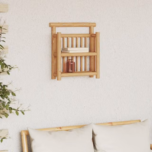Berkfield Home Medium Bamboo Wall Mounted Shelf in Beige
