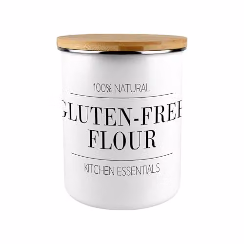 Purely Home Minimalist Enamel Flour Canister with Bamboo Lid in Black and White