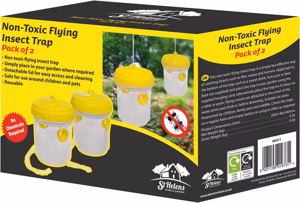 St Helens Home & Garden Non-Toxic Flying Insect Trap, Yellow, Pack of 2 – 4