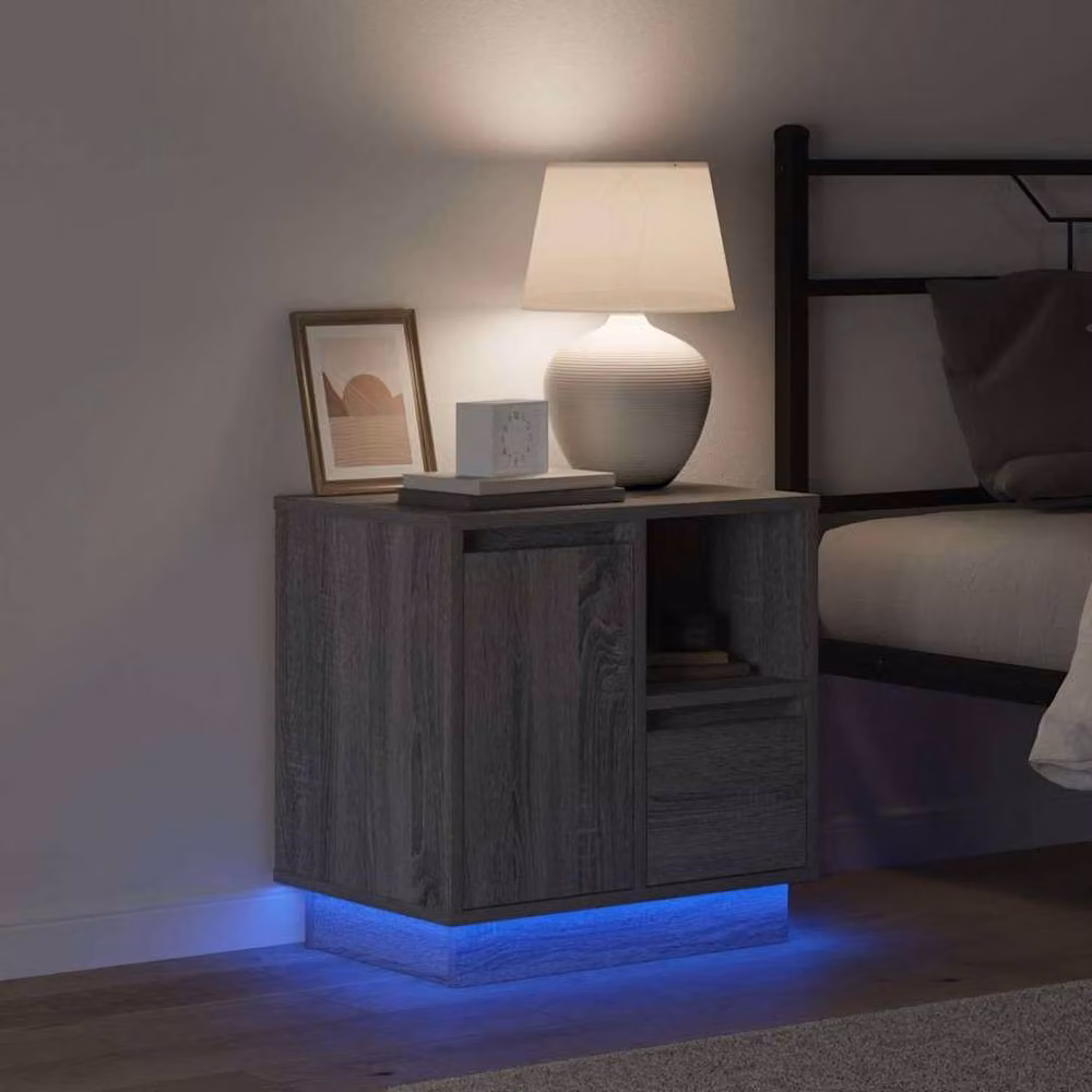 Berkfield Home Set of 2 Grey Sonoma Bedside Cabinets with Integrated LED Lighting, W: 50 cm, D: 34 cm, H: 50 cm – 2