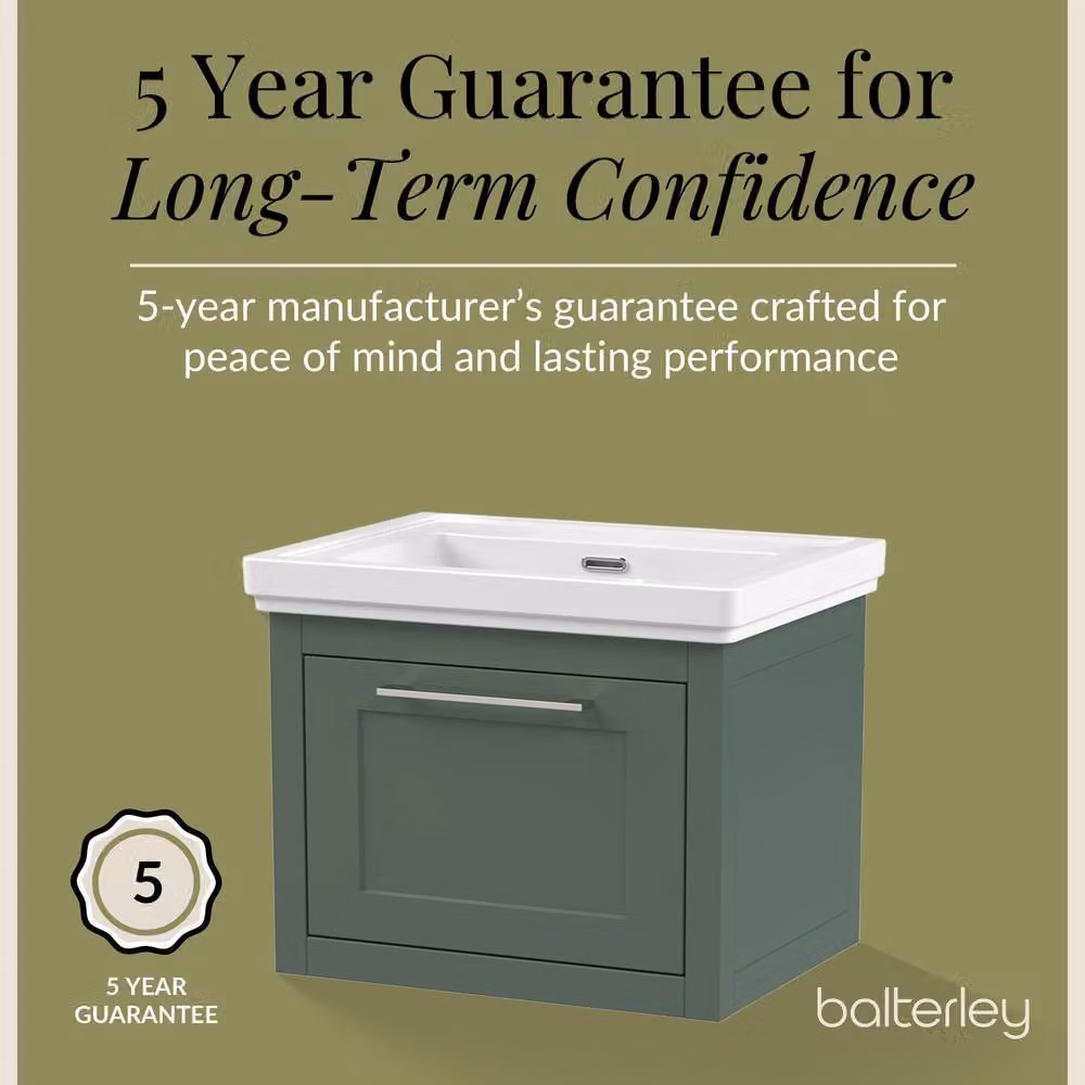 Balterley Wall Hung Single Drawer Vanity Unit with Rectangular Stone Basin in Matt Green, W/D/H: 63.0 x 47.1 x 51.5 cm – 4