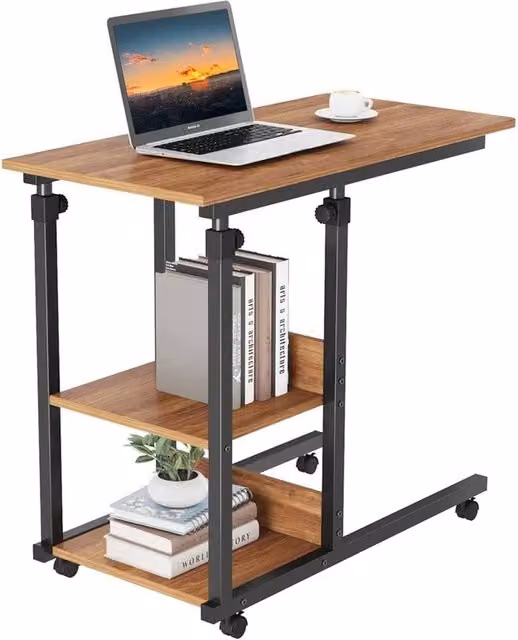 FORGEVIO Walnut Adjustable Mobile Rolling Laptop Stand in Brown