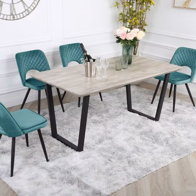 Home Garden Direct Modern Rectangular Dining Table Set with 4 Metis Velvet Chairs in Green and Black