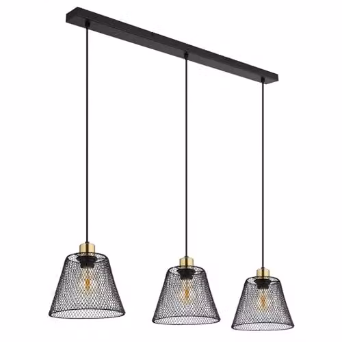 Netlighting Baku Bar Pendant Ceiling Light in Black and Gold/Brass with 3x E27 Bulbs