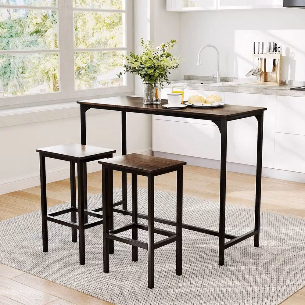 KORVIXA Industrial Kitchen Table and 2 Bar Stools Set in Matt Grey, W/D/H: 100 x 100 x 120.65 cm – 3
